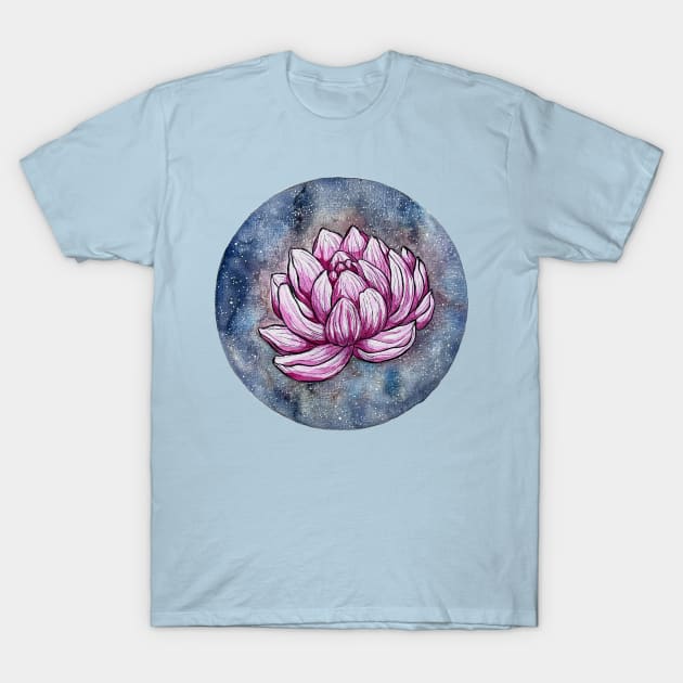 Lotus Flower Galaxy T-Shirt by amyliafaizalart